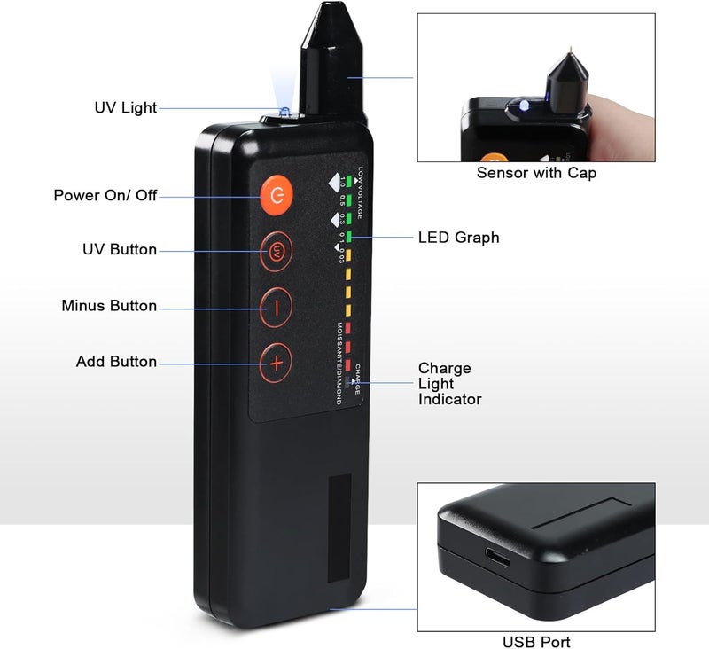 JuviPerpric Professional Diamond Tester Pen with UV Light, Rechargeable High Accuracy Jewelry Diamond Tester Kit Gem Tester for Novice and Expert - Image 5